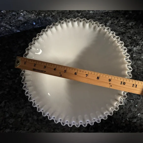 Vintage Fenton Milk Glass Silver Crest Centerpiece Compote Footed Pedestal Bowl Glass Art